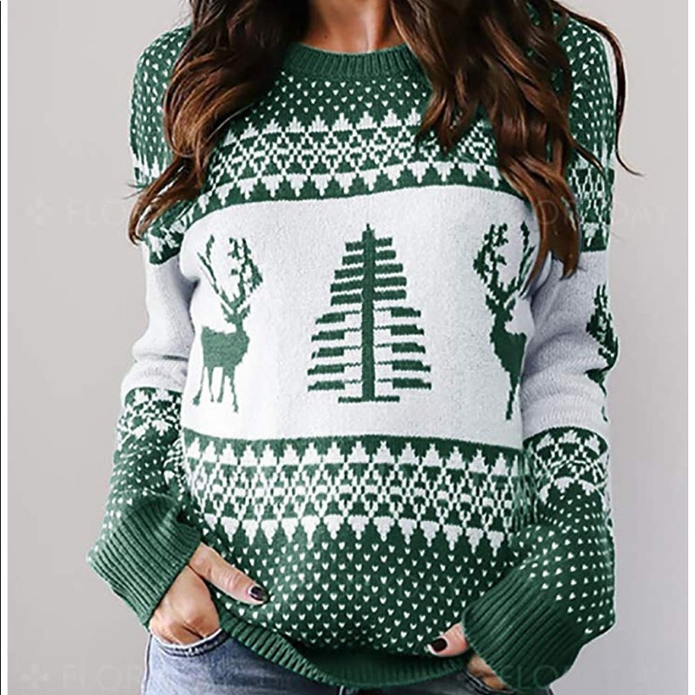 Ugly Christmas Sweater Reindeer Tree Knit Pullover